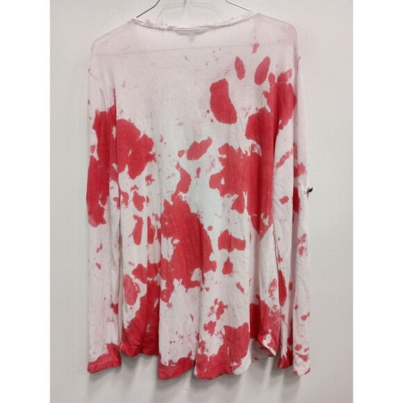 Tempo Paris Womens Tunic Top Size XL White Red Tie Dye Henley Long Sleeve Hippie - Picture 5 of 6